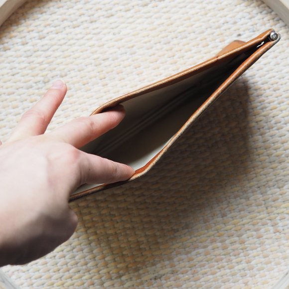 Vintage Leather Clutch Tan Small Purse Evening - Picture 15 of 16